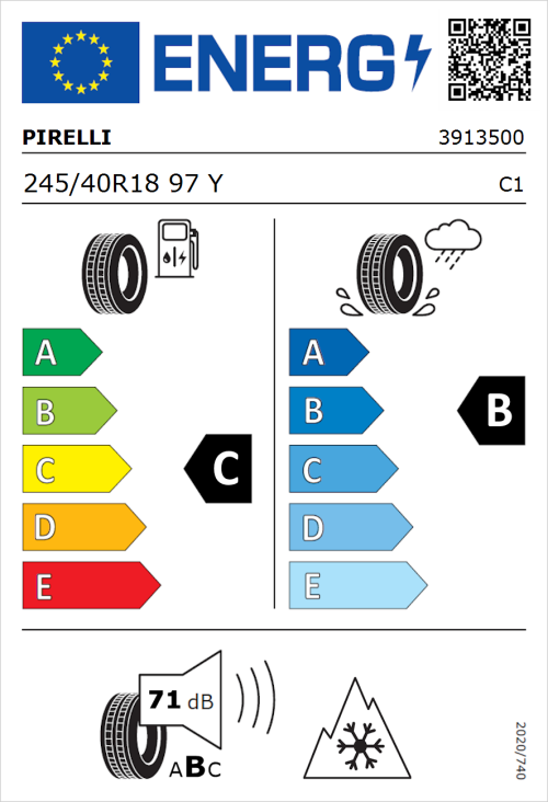 Tyre Label for Pirelli Cinturato All Season SF2 245/40R18 97Y