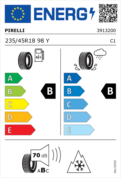 Tyre Label for Pirelli Cinturato All Season SF2 235/45R18 98Y