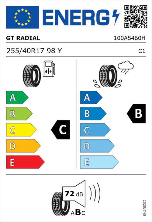 Tyre Label for GT Radial Sport Active 255/40R17 98Y